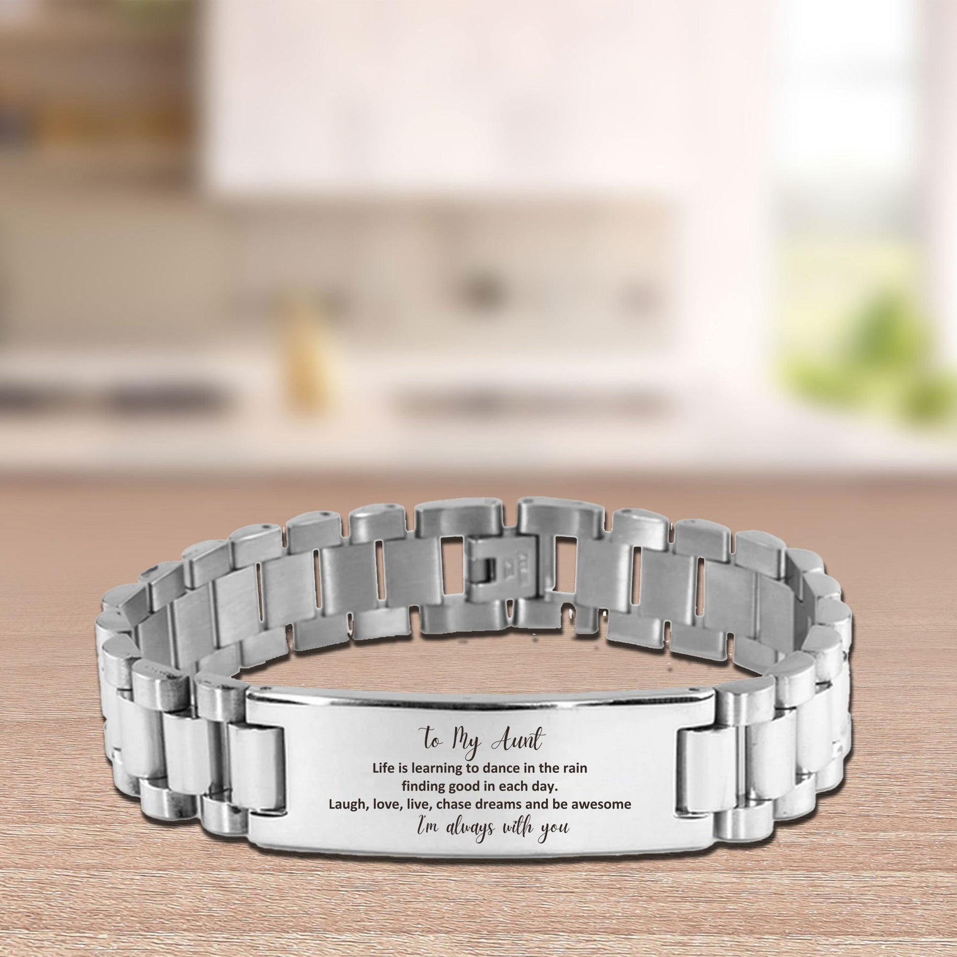 Aunt Engraved Ladder Stainless Steel Bracelet, Motivational Mother's Day Christmas Birthday Gifts - Life is learning to dance in the rain, finding good in each day. I'm always with you - Mallard Moon Gift Shop