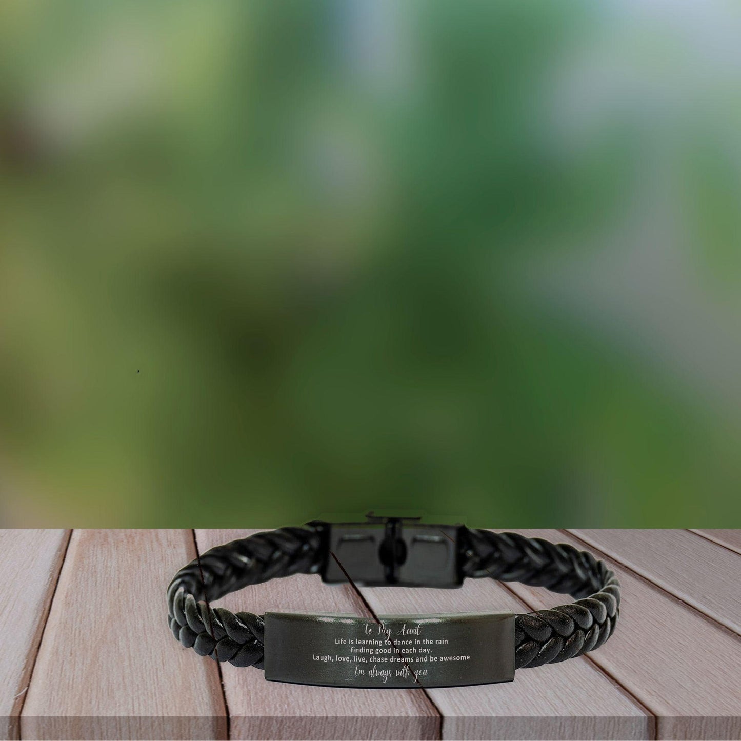 Aunt Christmas Perfect Gifts, Aunt Braided Leather Bracelet, Motivational Aunt Engraved Gifts, Birthday Gifts For Aunt, To My Aunt Life is learning to dance in the rain, finding good in each day. I'm always with you