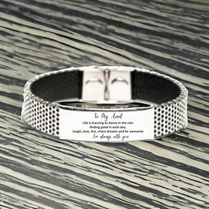 Aunt Christmas Perfect Gifts, Aunt Stainless Steel Bracelet, Motivational Aunt Engraved Gifts, Birthday Gifts For Aunt, To My Aunt Life is learning to dance in the rain, finding good in each day. I'm always with you - Mallard Moon Gift Shop