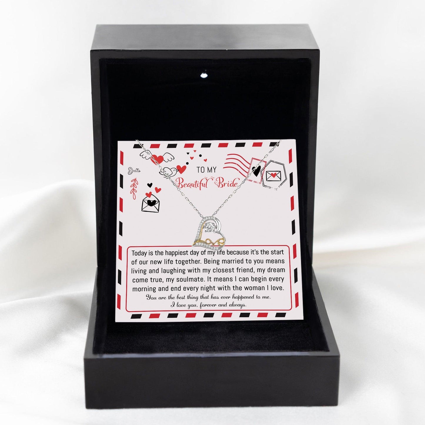 Bride Wedding Day Gift - The Happiest Day - Love Dancing Heart Pendant Necklace