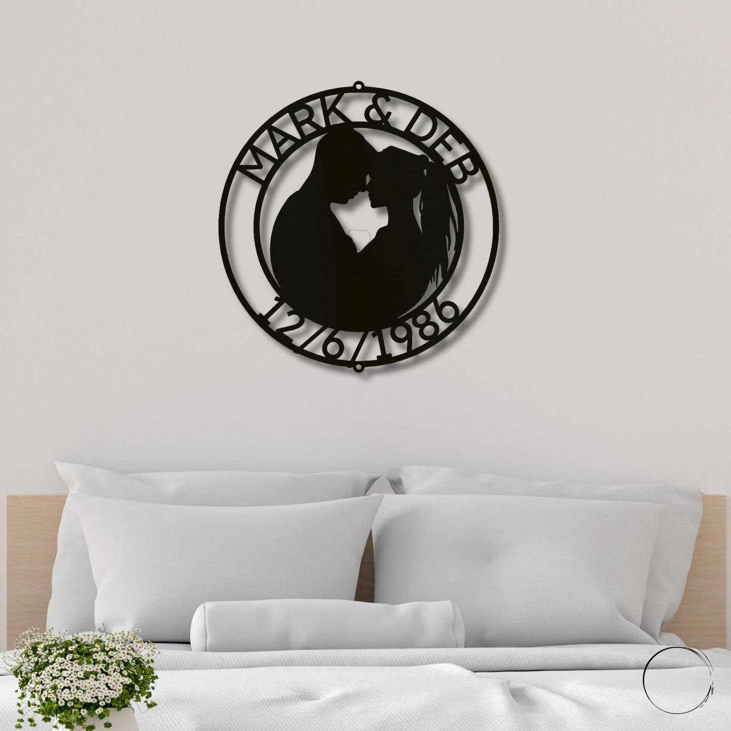 Couple Silhouette Sweetheart Custom Monogram Name Metal Wall Art