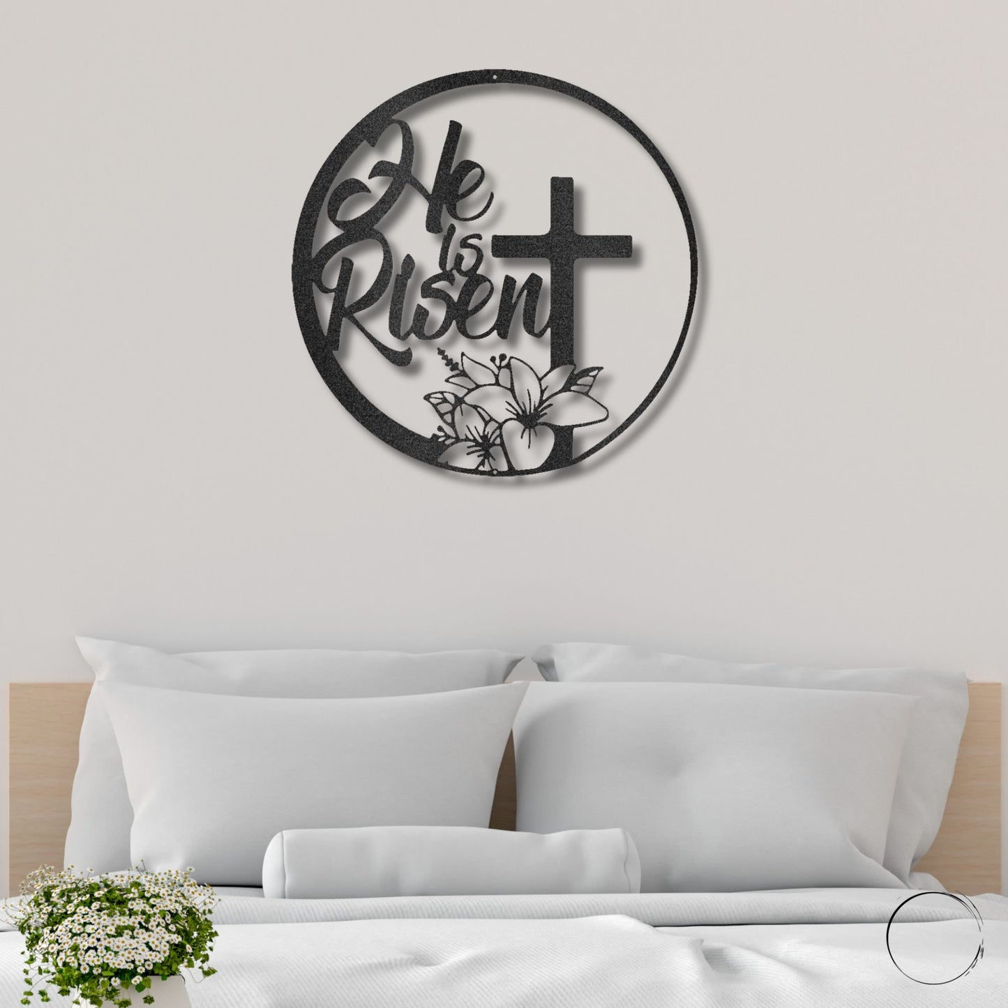 He is Risen Easter Cross and Lilly Metal Art Wall Sign