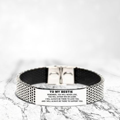 Bestie Gifts, To My Bestie Remember, you will never lose. You will either WIN or LEARN, Keepsake Stainless Steel Bracelet For Bestie Engraved, Birthday Christmas Gifts Ideas For Bestie X-mas Gifts - Mallard Moon Gift Shop