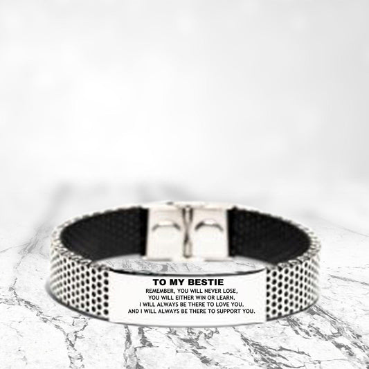 Bestie Gifts, To My Bestie Remember, you will never lose. You will either WIN or LEARN, Keepsake Stainless Steel Bracelet For Bestie Engraved, Birthday Christmas Gifts Ideas For Bestie X-mas Gifts - Mallard Moon Gift Shop