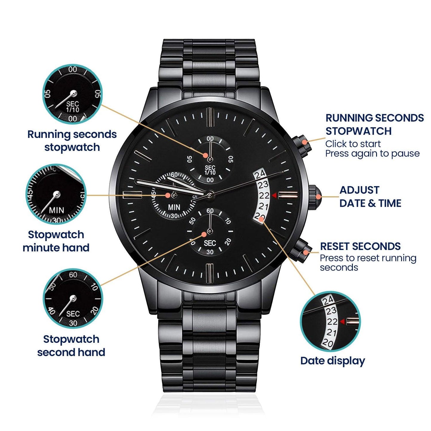 Dad Gift-The Man, The Myth, The Legend - Black Chronograph Watch