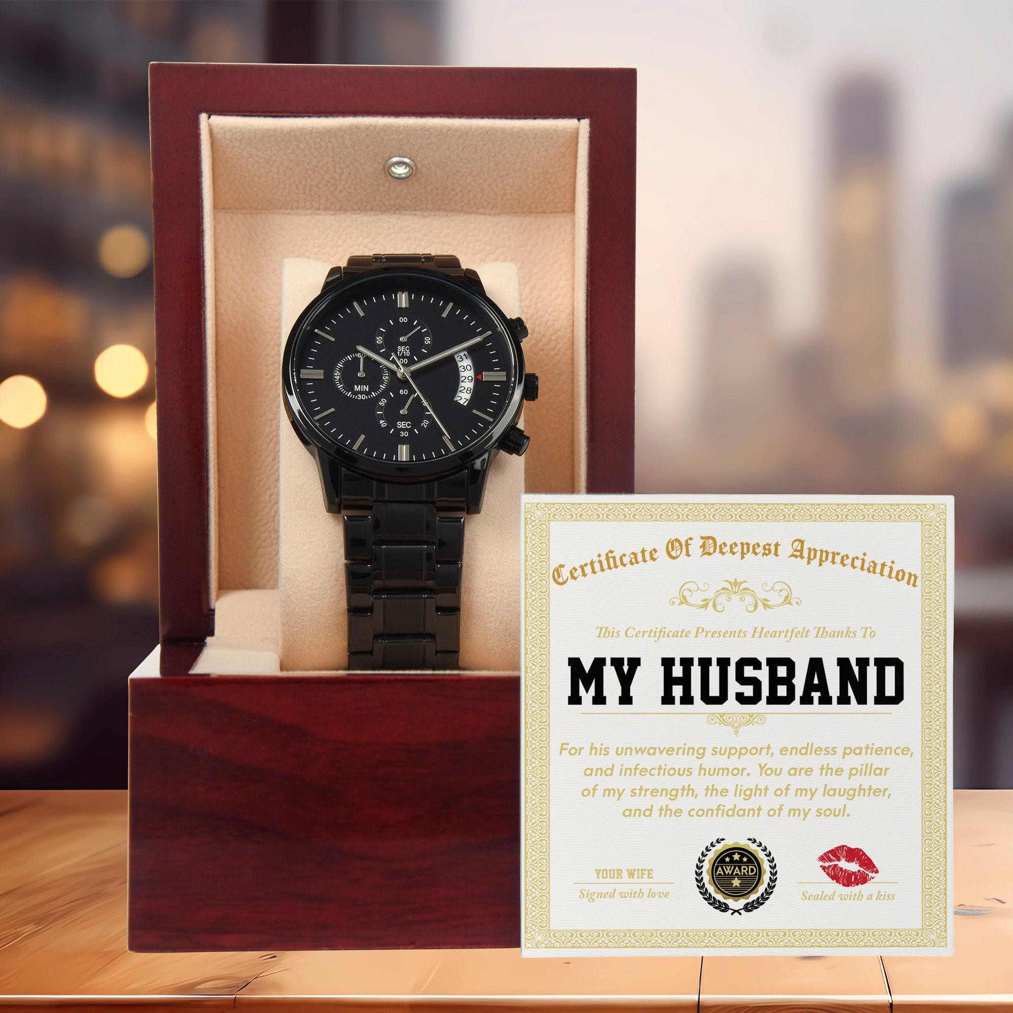 Black Chronograph Watch, shops Husband, Amazing