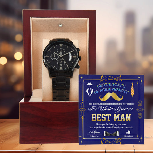 Best Man Wedding Day Gift World's Greatest Best Man - Black Chronograph Watch