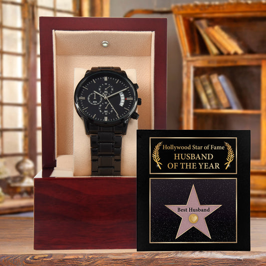 Husband Wedding Day Gift-Star of Fame-Black Chronograph Watch