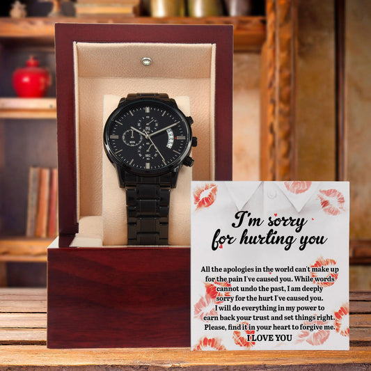 Gift for Boyfriend, Husband-Sorry, Set Things Right - Black Chronograph Watch