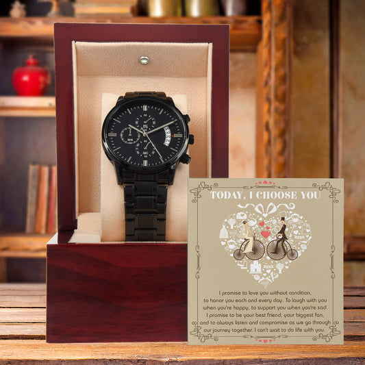 Husband Wedding Day Gift - I Choose You - Black Chronograph Watch