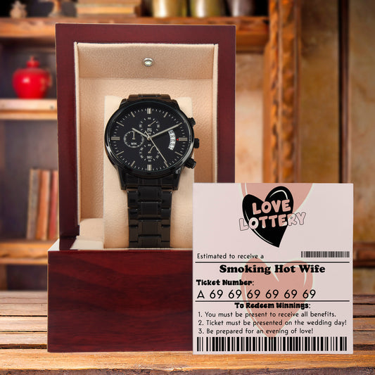 Husband Wedding Day Gift - Jackpot Winner - Black Chronograph Watch