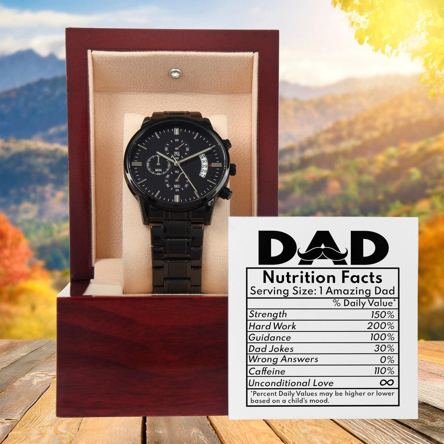 Dad Gift - Funny Nutrition Facts - Black Chronograph Watch