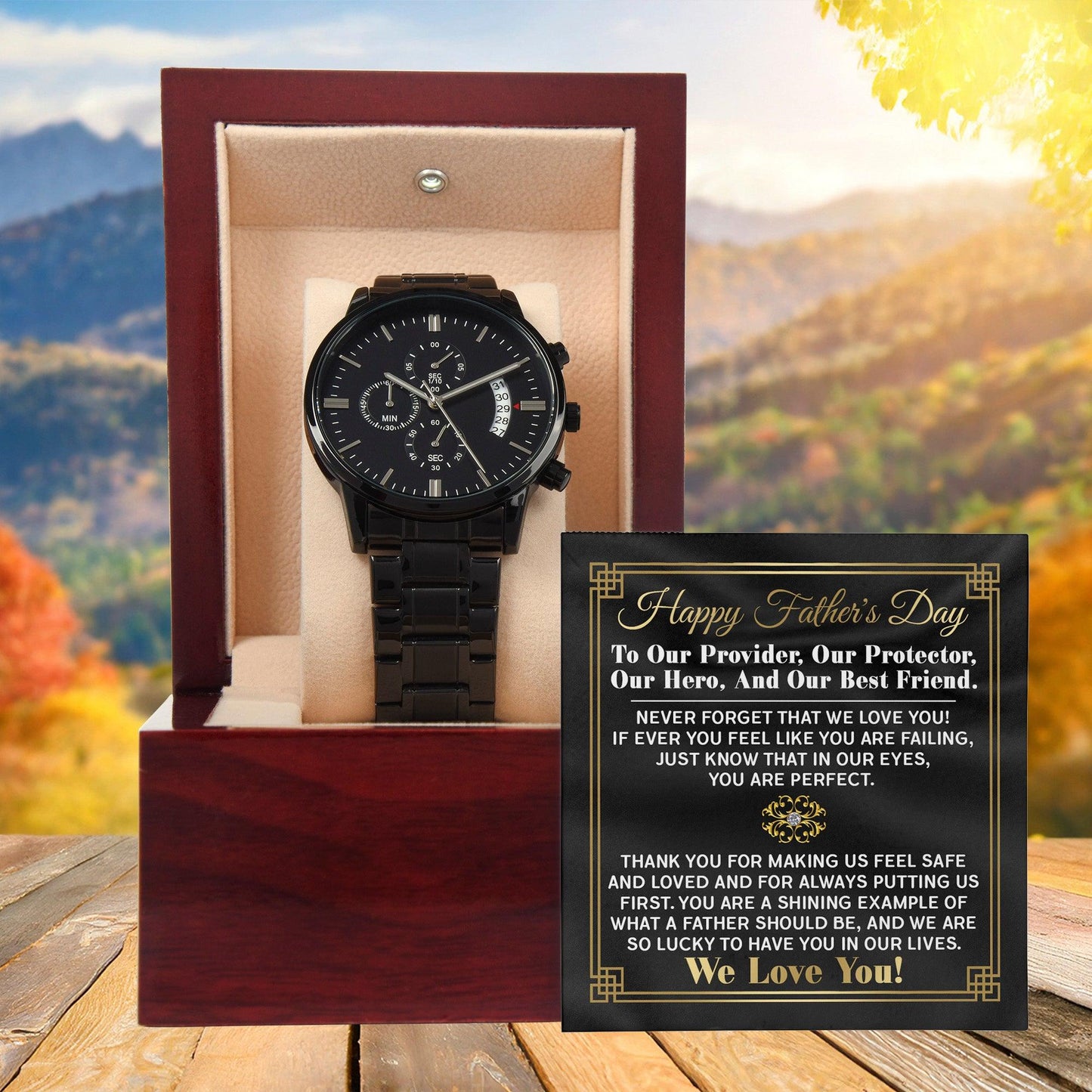 Dad Gift - Our Provider, Protector, Hero, Best Friend Black Chronograph Watch