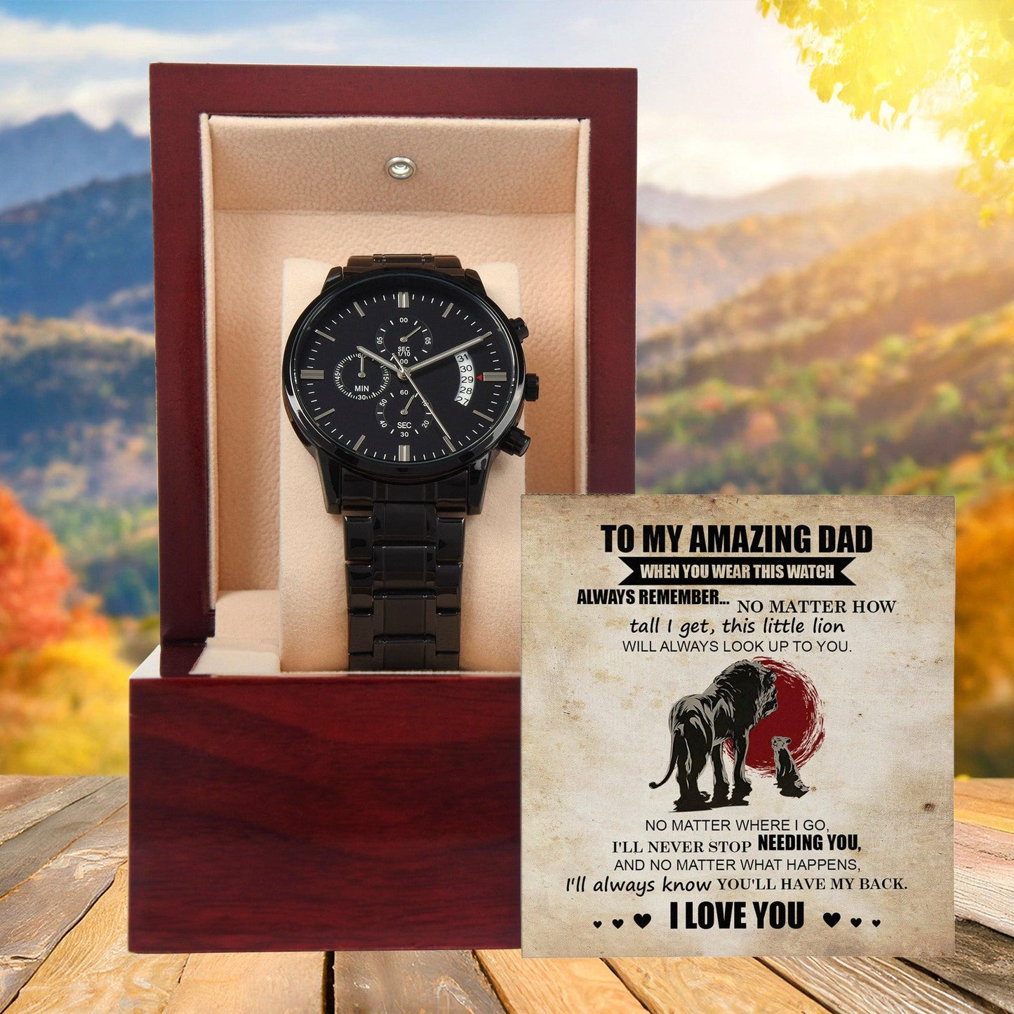 Dad Gift - This Little Lion Will Always Look Up to You - Black Chronograph Watch