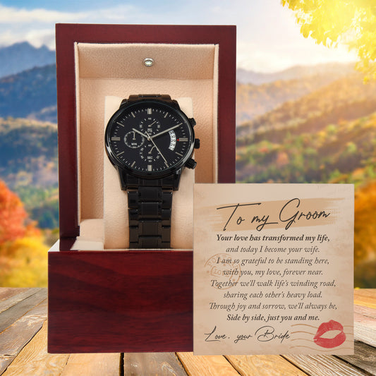 Gift to the Groom - Side by Side, Just You and Me - Black Chronograph Watch