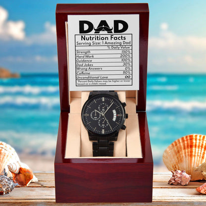 Dad Gift - Funny Nutrition Facts - Black Chronograph Watch