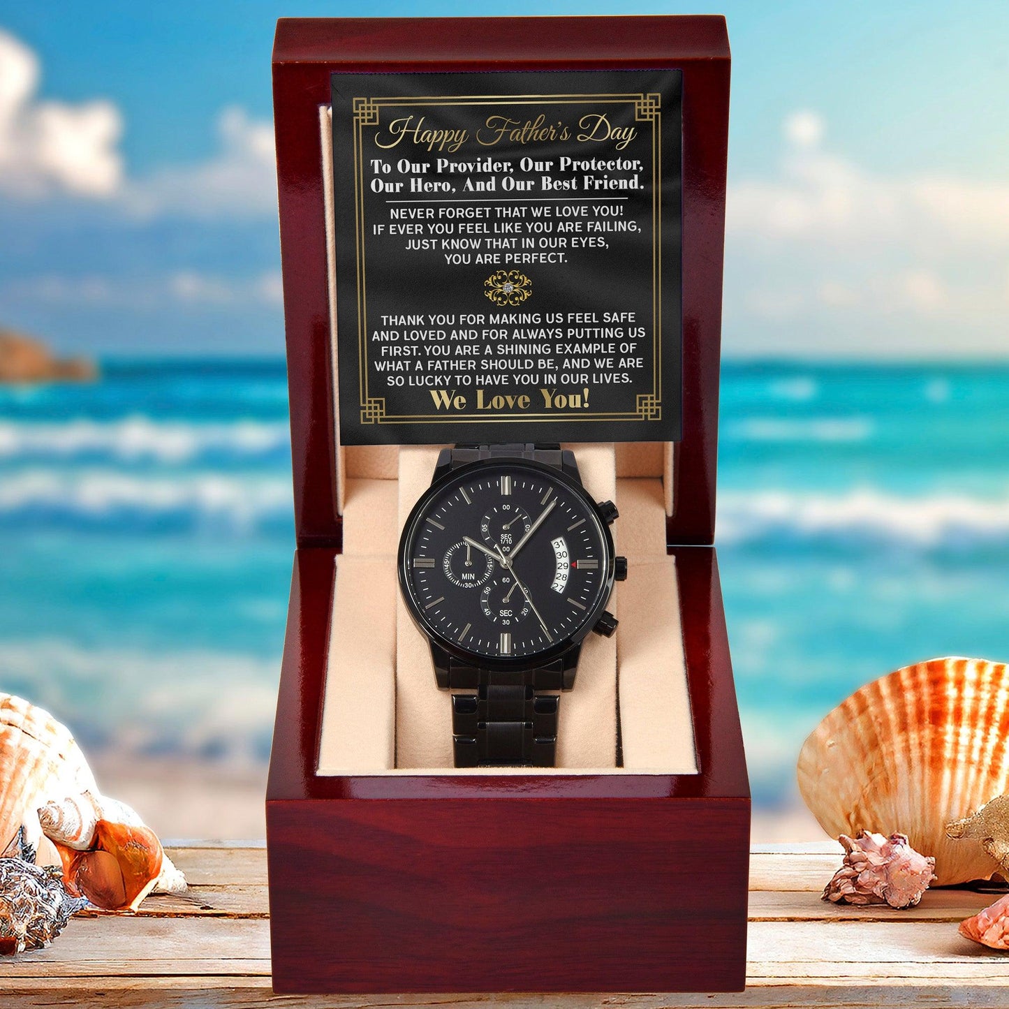 Dad Gift - Our Provider, Protector, Hero, Best Friend Black Chronograph Watch