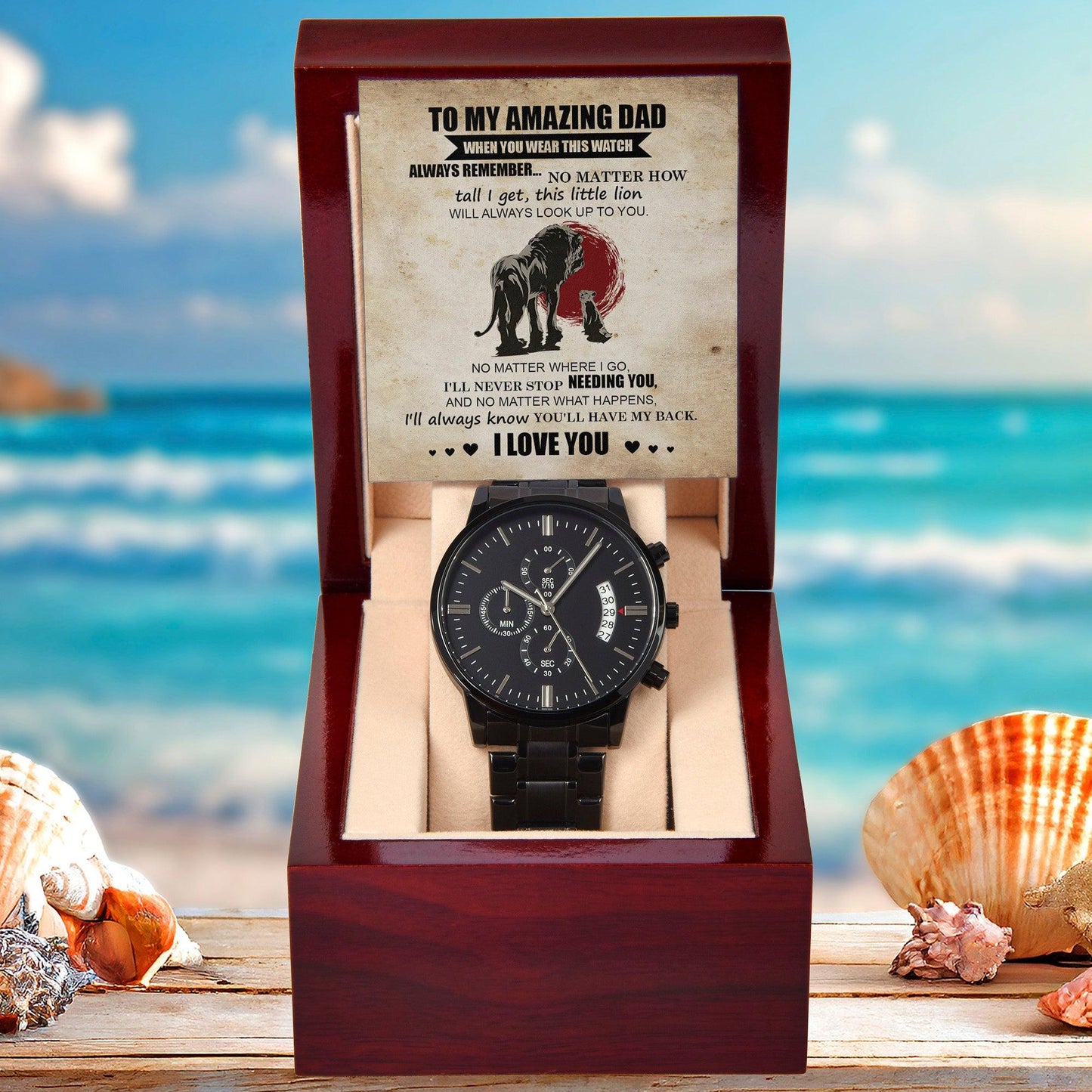 Dad Gift - This Little Lion Will Always Look Up to You - Black Chronograph Watch