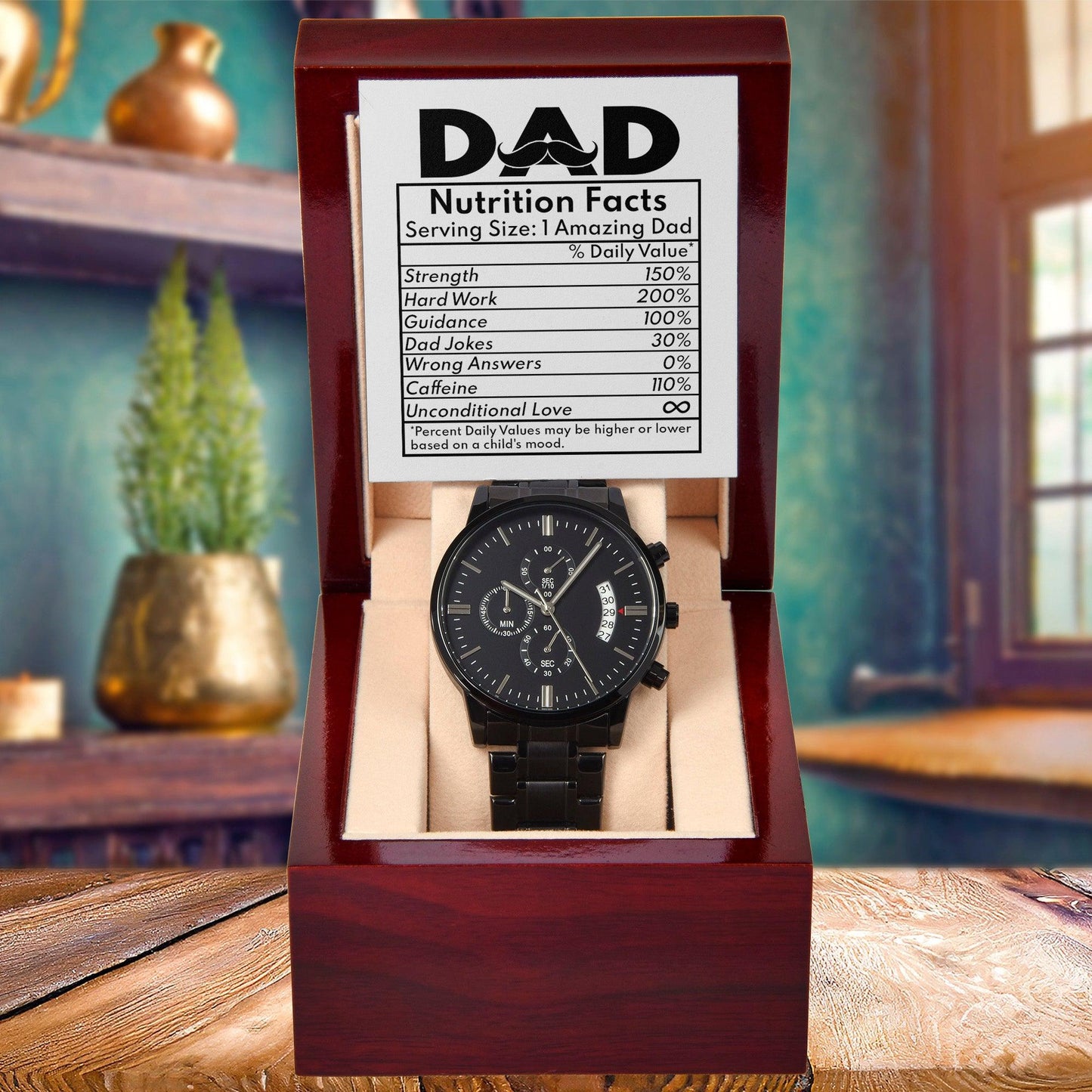 Dad Gift - Funny Nutrition Facts - Black Chronograph Watch