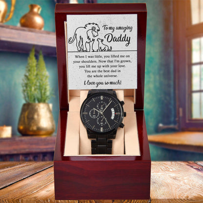 Dad Gift -You Lift My Up With Love Lion and Cub Black Chronograph Watch