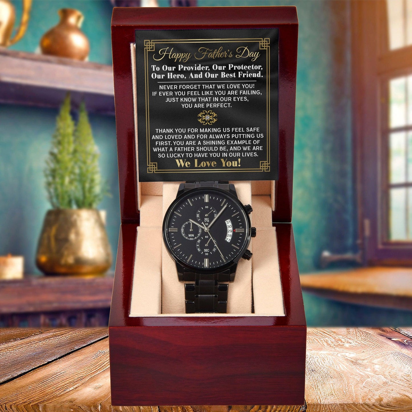 Dad Gift - Our Provider, Protector, Hero, Best Friend Black Chronograph Watch