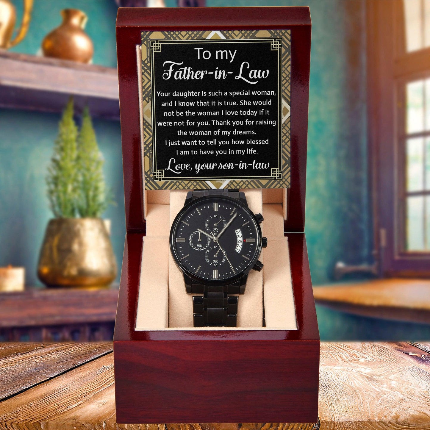 Gift for Father-In-Law - Your Daughter is a Special Woman From Son-in-law Black Chronograph Watch