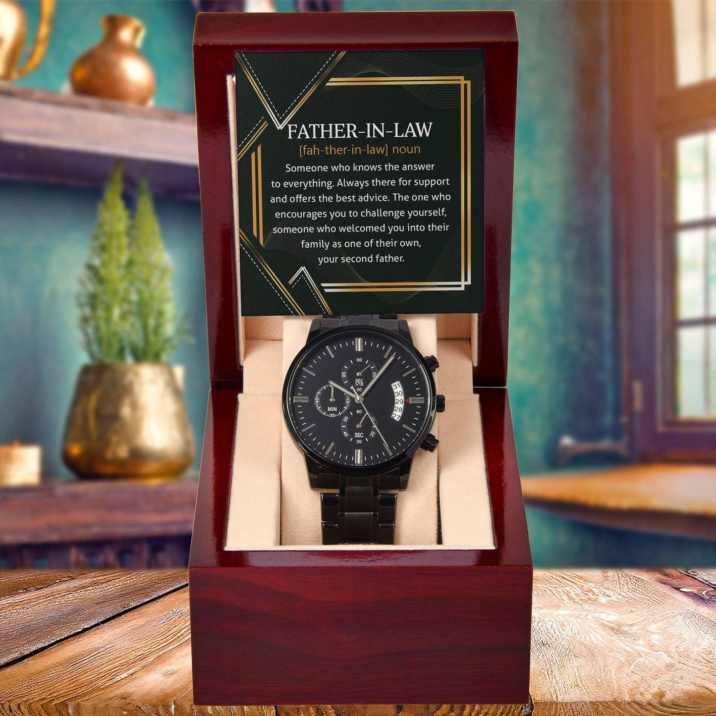 Gift for Father-in-Law - Definition: Someone Who Knows the Answer - Black Chronograph Watch