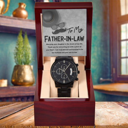 Gift for Father-in-Law - Honored To Be Your Son-in-Law Black Chronograph Watch