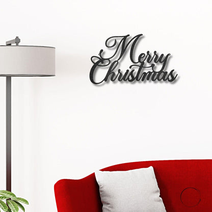 Merry Christmas Script Lettering Metal Wall Sign