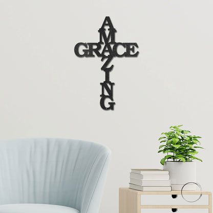 Amazing Grace Cross Metal Art Wall Sign