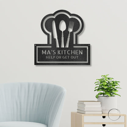Personalized Kitchen Art - Laser-Cut Metal Wall Sign with Chef Hat Design