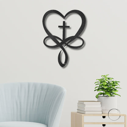 Love Infinity Heart and Cross Metal Art Wall Sign