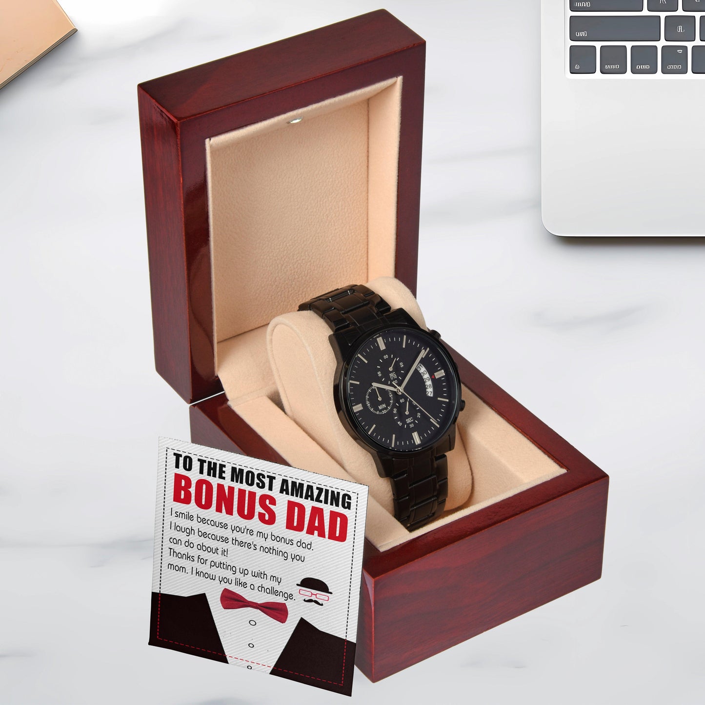 Bonus Dad Gift- I Know You Like A Challenge Black Chronograph Watch