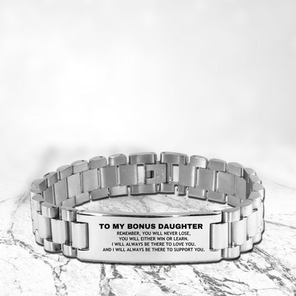 Bonus Daughter Gifts, To My Bonus Daughter Remember, you will never lose. You will either WIN or LEARN, Keepsake Ladder Stainless Steel Bracelet For Bonus Daughter Engraved, Birthday Christmas Gifts Ideas For Bonus Daughter X-mas Gifts - Mallard Moon Gift Shop