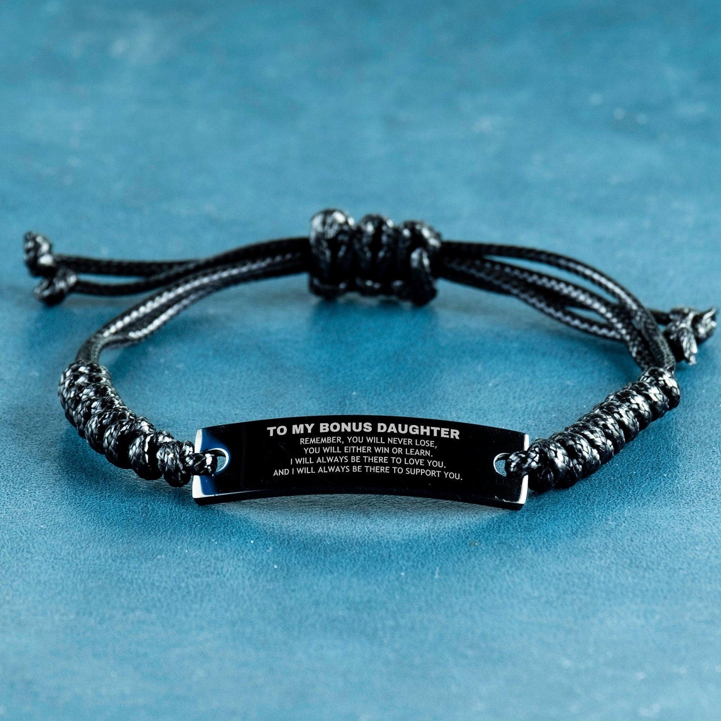 Bonus Daughter Gifts, To My Bonus Daughter Remember, you will never lose. You will either WIN or LEARN, Keepsake Black Rope Bracelet For Bonus Daughter Engraved, Birthday Christmas Gifts Ideas For Bonus Daughter X-mas Gifts - Mallard Moon Gift Shop