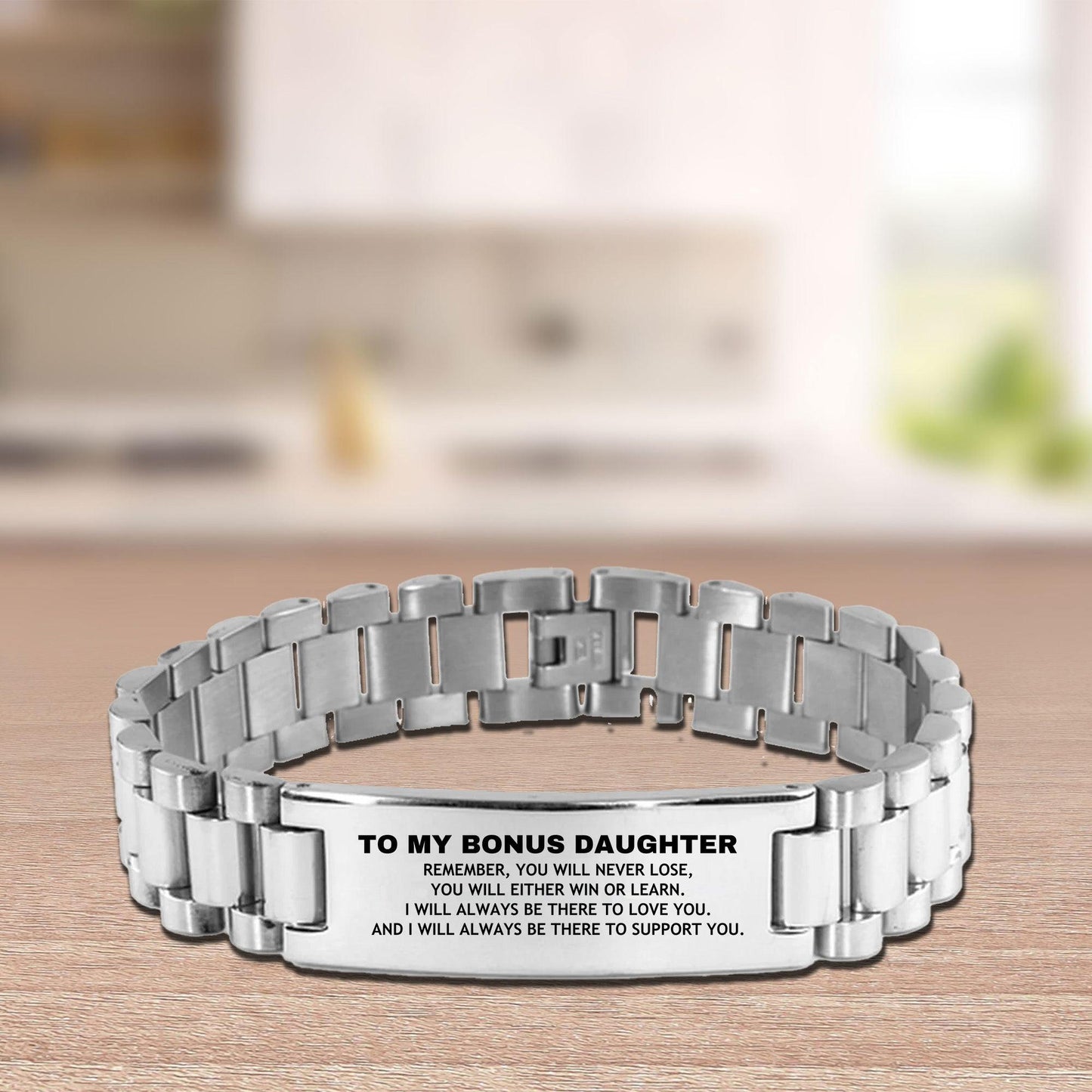 Bonus Daughter Gifts, To My Bonus Daughter Remember, you will never lose. You will either WIN or LEARN, Keepsake Ladder Stainless Steel Bracelet For Bonus Daughter Engraved, Birthday Christmas Gifts Ideas For Bonus Daughter X-mas Gifts - Mallard Moon Gift Shop