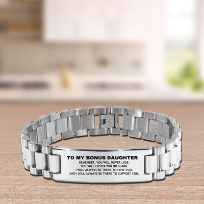 Bonus Daughter Gifts, To My Bonus Daughter Remember, you will never lose. You will either WIN or LEARN, Keepsake Ladder Stainless Steel Bracelet For Bonus Daughter Engraved, Birthday Christmas Gifts Ideas For Bonus Daughter X-mas Gifts - Mallard Moon Gift Shop