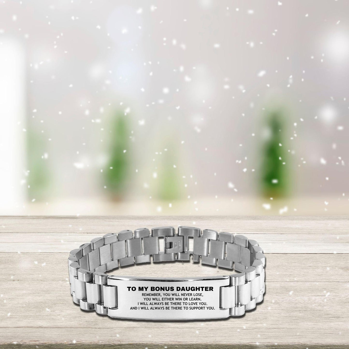 Bonus Daughter Gifts, To My Bonus Daughter Remember, you will never lose. You will either WIN or LEARN, Keepsake Ladder Stainless Steel Bracelet For Bonus Daughter Engraved, Birthday Christmas Gifts Ideas For Bonus Daughter X-mas Gifts - Mallard Moon Gift Shop