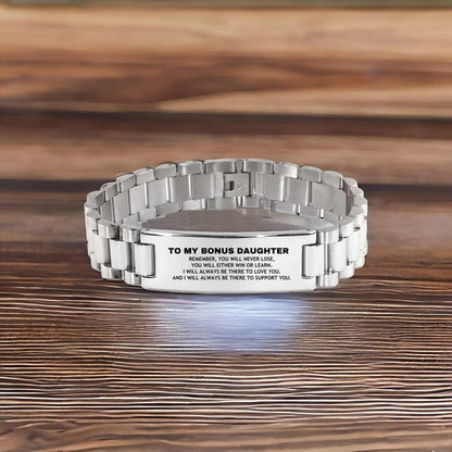 Bonus Daughter Gifts, To My Bonus Daughter Remember, you will never lose. You will either WIN or LEARN, Keepsake Ladder Stainless Steel Bracelet For Bonus Daughter Engraved, Birthday Christmas Gifts Ideas For Bonus Daughter X-mas Gifts - Mallard Moon Gift Shop