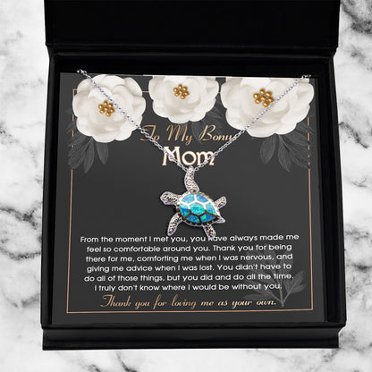 To My Bonus Mom Thank You For Loving Me Opal Turtle Pendant Necklace