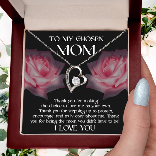 To My Chosen Bonus Mom Thank You for Stepping Up Forever Love Heart Pendant Necklace