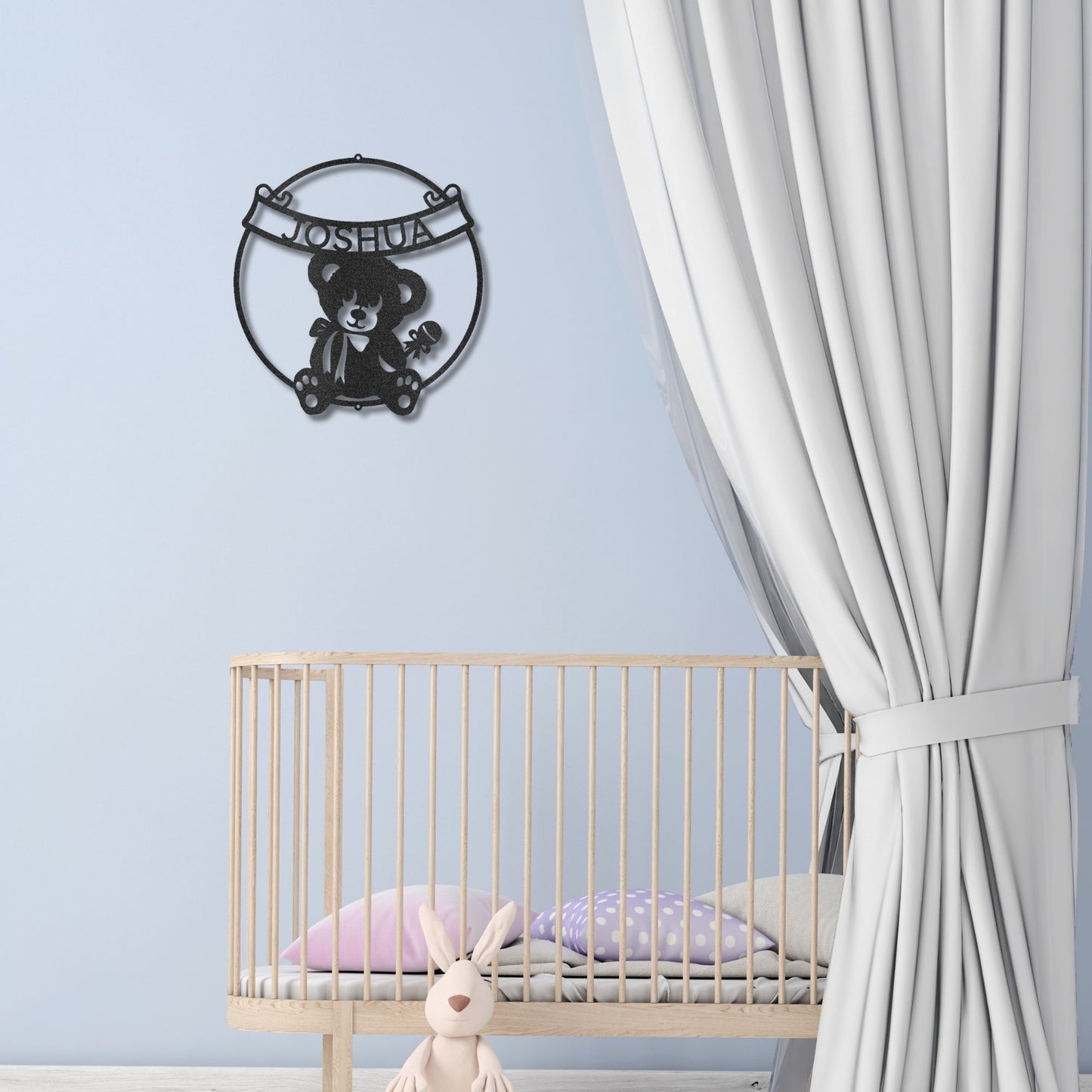 Cherished Teddy Bear: Personalized Metal Name Sign for Children