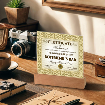 Father's Day Gift Certificate of Achievement for the World's Greatest Girlfriend's Dad Acrylic Plaque