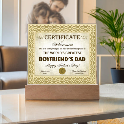 Father's Day Gift Certificate of Achievement for the World's Greatest Girlfriend's Dad Acrylic Plaque