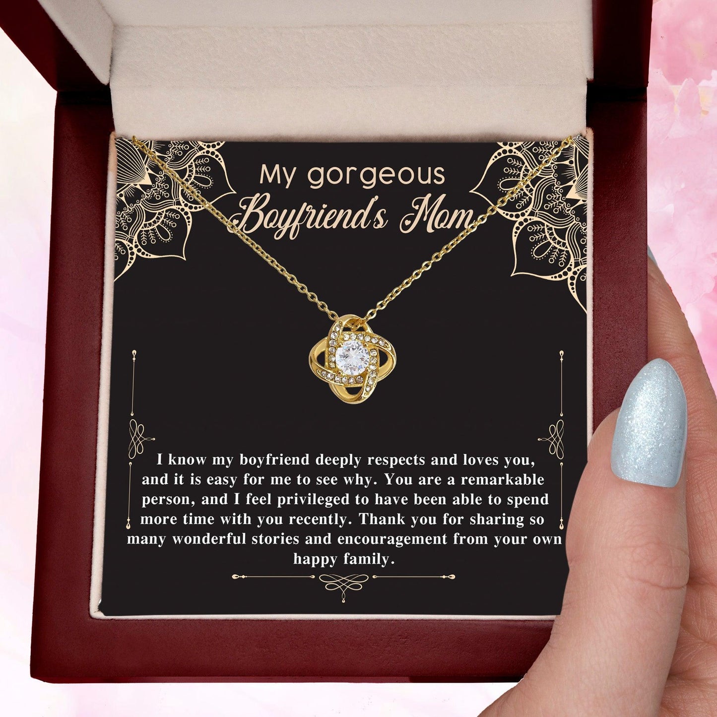 Gift for Boyfriend's Mom Gift Love Knot Pendant Necklace with Heartfelt Message Card