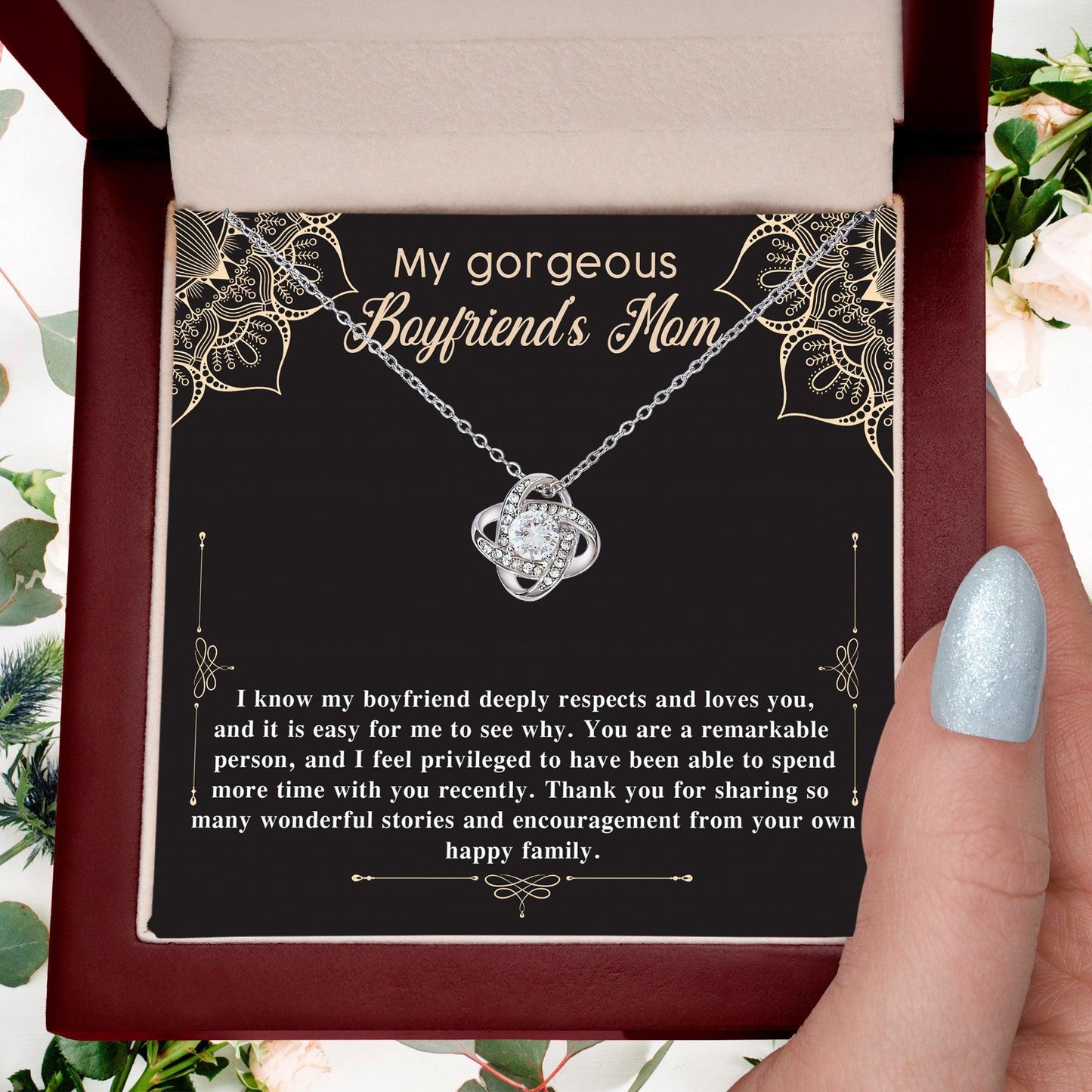 Gift for Boyfriend's Mom Gift Love Knot Pendant Necklace with Heartfelt Message Card