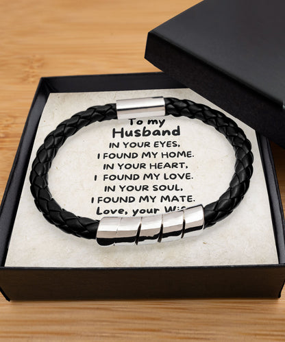 To My Husband - I Found My Love - Braided Leather Men's Bracelet