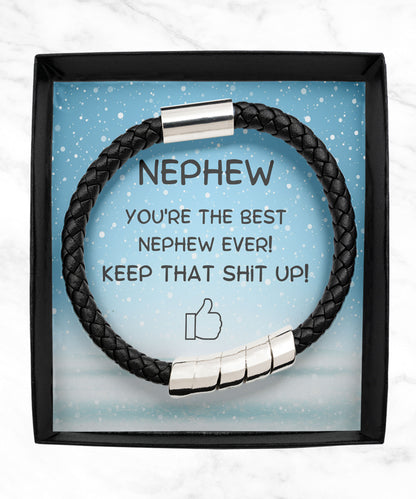 Gift for Nephew Black Braided Vegan Leather Mens Bracelet