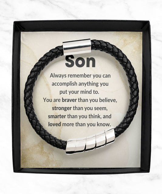 Gift for Son Black Vegan Braided Leather Men's Bracelet