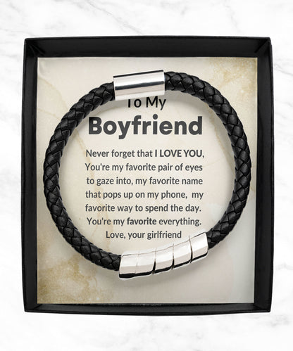 Gift for Boyfriend Vegan Braided Black Leather Bracelet